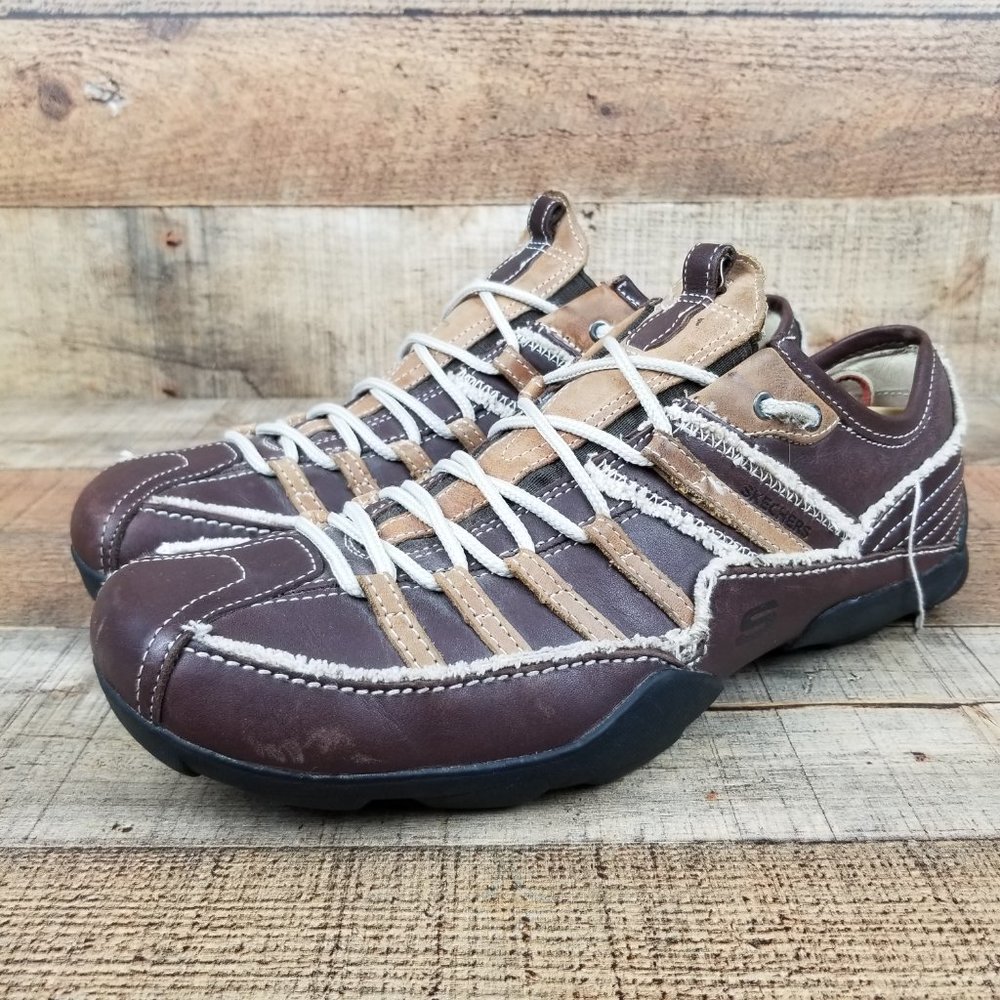 Skechers Brown Sneakers Leather Men Classic Shoes - Picture 3 of 8